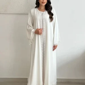 عباية كيمونو بيضاء مفتوحة دبي فاخرة 2024 عبايات دانتيل إسلامية للنساء فستان قفطان كيبيا ملابس إسلامية رداء نسائي Musulmane