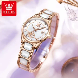 ساعة ميكانيكية نسائية مقاومة للماء ، كوارتز كاميليا ، حركة يابانية ، 30 متر ، فاخرة ، سيراميك ، نساء