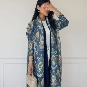 عباية نسائية مطوية من تصميم مياكي، بأكمام طويلة وطبعة مميزة، وياقة قابلة للطي، وكارديجان، تصميم شتوي جديد وأصلي لعام 2024