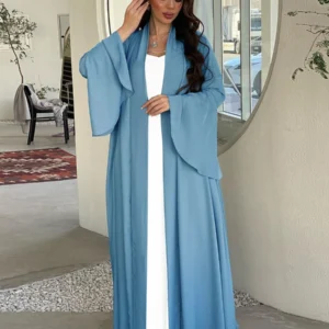 عباءة كيمونو مفتوحة من السيسكاكية للمسلمات المغربيات، بأكمام مكشكشة، ملابس عربية من دبي، جلابيات تركية ناعمة، رداء خليجي