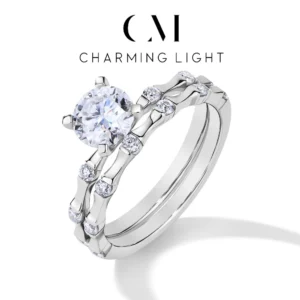 طقم خواتم ساحر من المويسانايت المتلألئ عيار 1 قيراط بتصميم الخيزران